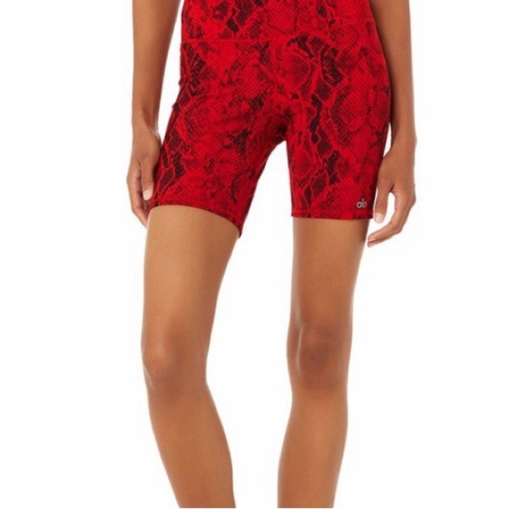Alo Red Snakeskin Biker Short
